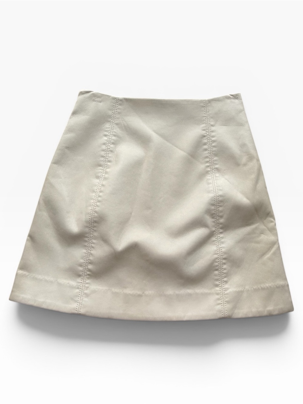 ARITZIA BABATON Classic Cream A-Line Mini Skirt 00 Neutral Preppy Faux Leather